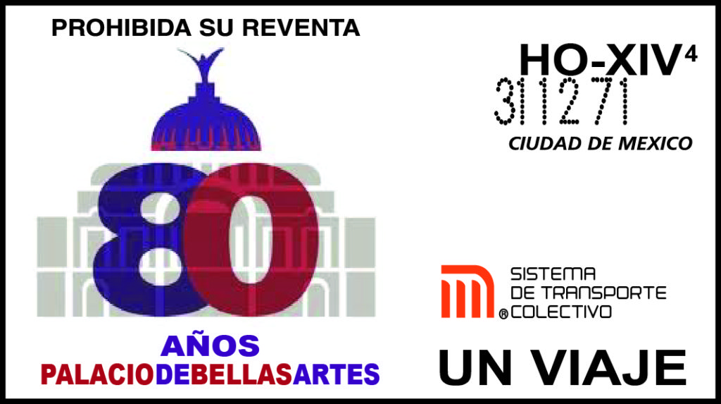 Boleto conmemorativo del 80 aniversario del Palacio de Bellas Artes